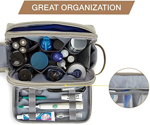 BAGSMART Toiletry Bag for Men, Canvas Travel Toiletry Organizer Dopp Kit Water-resistant Shaving Bag for Toiletries Accessories,Grey-Medium
