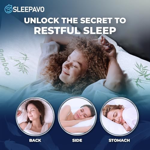Memory Foam Pillows Queen Size Set of 2 - Cooling Bed Pillows for Sleeping - Back, Stomach, Side Sleeper Firm, Comfy Cool Shredded - 2 Pack, Rayon Derived from Bamboo