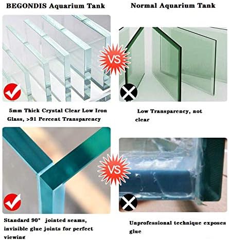 9.5 Gal Rimless Low Iron Glass Aquarium Tank, (17.7" L × 11" W × 11.8" H/ 45cm x 28cm x 30cm), 5mm Thickness Standard Jointed