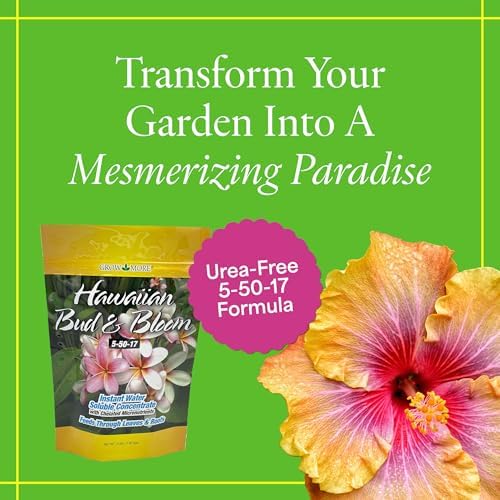 Grow More Urea-Free Hawaiian Bud and Bloom 5-50-17 Fertilizer - 1.5lbs of Water Soluble Bloom Booster Fertilizer for Flowers - High Phosphorus Flower Food for Enhanced Bud Formation & Vigorous Blooms