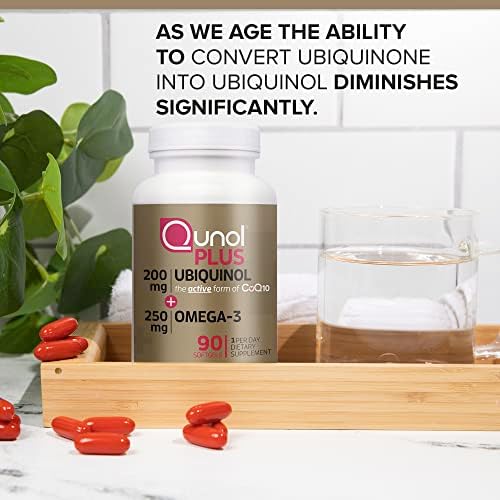 Qunol Ubiquinol 200mg + Omega-3 250mg, Extra Strength Antioxidant, 90ct | #1 Cardiologist Recommended Supplement for Heart Health