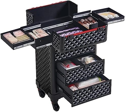 Yaheetech Rolling Makeup Train Case with 2 Drawers Nail Cart Beauty Trolley
