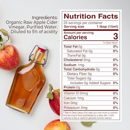 Kevala Organic Raw Apple Cider Vinegar - 35 oz, Cooking, Baking, Hair Care | Gluten Free and Peanuts Free, Ingredient for Vinaigrettes, Dressings, and Detox Shots, Contains the Natural Mother of Vinegar