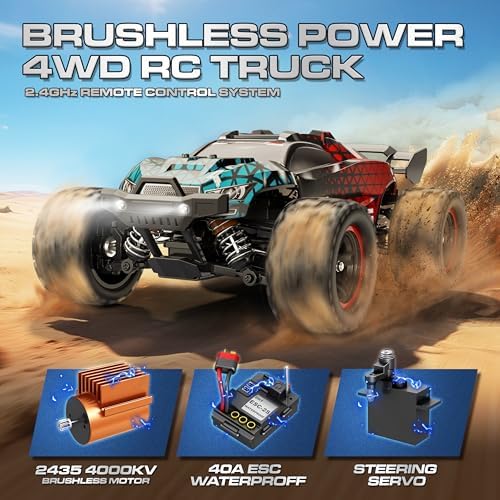 1:14 Scale All Terrain RC Cars for Adults & Boys (HS14323), Max Fast 40+ KPH, 4WD Off-Road RC Truck for Snow & Sand & Mud, 4X4 Waterproof Remote Control Car with 2 Rechargeable Batteries
