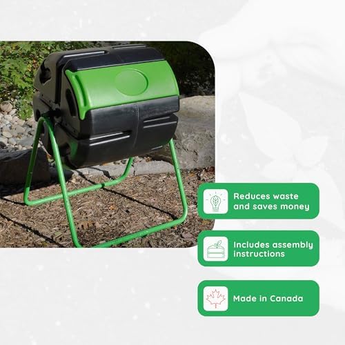FCMP Outdoor HOTFROG Roto Single Chamber Batch Tumbling Composter - Outdoor Rotating Garden Compost Bin (HF-RM4000) Black & Green (37-Gallon)