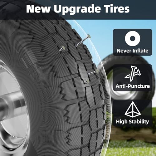 【UPGRADED】4.10/3.50-4 Tire and Wheel Flat Free, 10 Inch Solid Rubber Tire with 5/8”Axle Bore Hole and Double Sealed Bearings