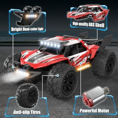 Remote Control Car, 4WD High Speed 30+KPH RC Cars for Boys Age 8-12, 2.4GHz RC Monster Truck Toys