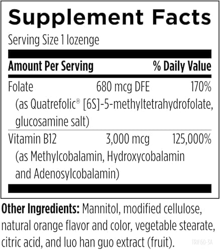 Designs for Health Trifolamin B12 + Folate Lozenges - 3000mcg B12 (Three Forms) + MTHF Methylfolate Supplement - Delicious Orange Flavor