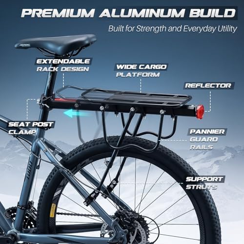Flexzion Bike Rear Rack Mount - Bicycle Back Seat Pannier Luggage Backpack Cargo Basket Carrier Rack Adjustable Aluminum Alloy for Road MTB Mountain