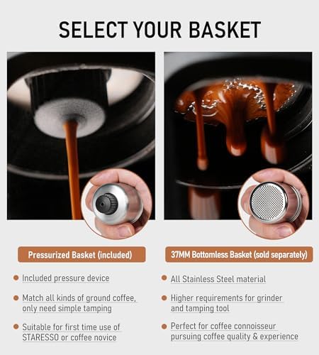 STARESSO Classic Manual Espresso Maker, 2 IN 1 Travel Coffee Machine | Compatible Ground Coffee & NS Original Pods, Stainless Steel Water Chamber