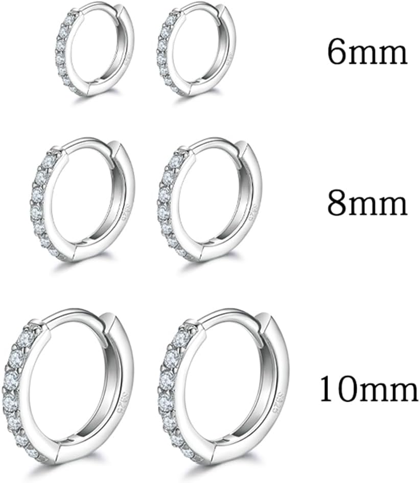 Dlihc 6 Pairs Sterling Silver Hoop and Stud Earrings Set for Women Men