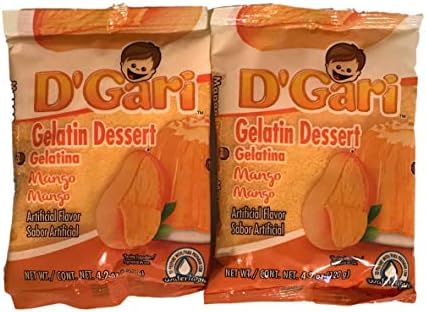 D Gari Pack of 2 Mango Gelatin 4.2oz, Prepare with Water, Quick Snacks, Mango Dessert, Gelatin, Mix, Mexico, Powder