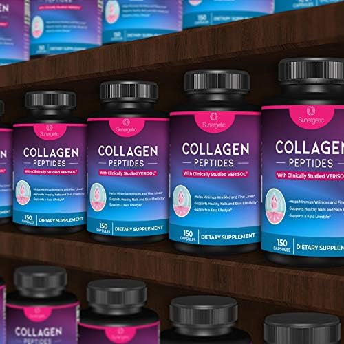 Sunergetic Premium Collagen Peptides Capsules – 2500 mg of VERISOL Collagen Peptides Type 1 & Type 3 – Multi Collagen Supplement to Support