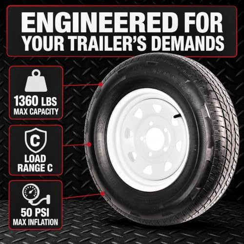 eCustomrim 2-Pack Radial Trailer Tire Rim Assembly ST175/80R13 5 Lug White | Spoke Wheel, 5 Lug on 4.5 Inch Center Bolt Pattern