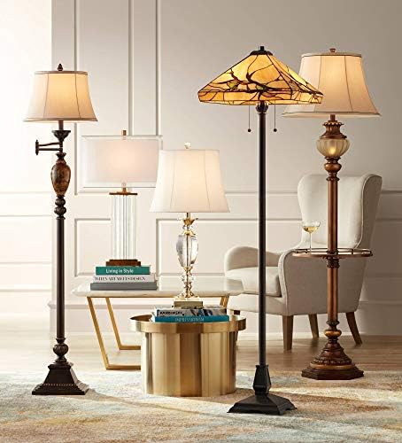 Kathy Ireland 65" Tall Night Light Glass Tray Table Floor Lamp Living Room | Hyde Park Rustic Vintage with Nightlight Bronze Gold Metal Pearl White