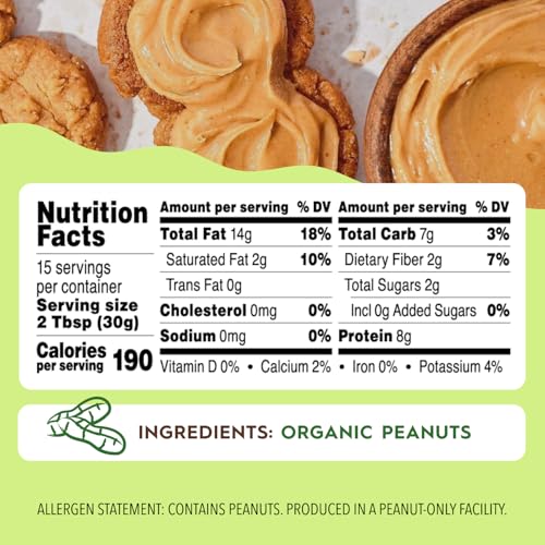 Once Again Organic Creamy Peanut Butter No Sugar Added - Single Ingredient, Unsalted, Natural Peanut Butter No Palm Oil - Glass Jar, Non-GMO, Gluten Free - Smooth and Unsweetened - 1 Jar (16 oz) | Unsalted, Natural Peanut Butter No Palm Oil, Glass Jar, N…