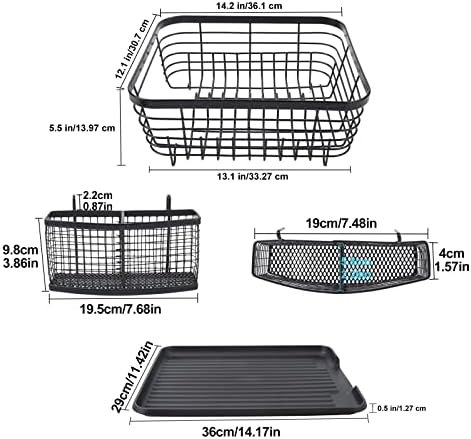 TQVAI Kitchen Dish Drainer Rack with Drying Board and Full-Mesh Silverware Utensils Holder, Black