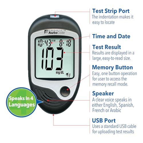 PRODIGY AutoCode Blood Glucose Monitoring System, Talking Meter, No Coding, Adjustable Depth Lancing Device, Twist Top Lancets 28G (10ct)