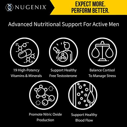 Nugenix Multivitamin for Men, Overall Health and Testosterone Support, 60ct | Balance Cortisol, Nitric Oxide, Blood Flow, Boost Testosterone