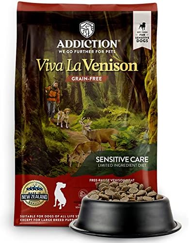 Addiction Viva La Venison Dog Food – Grain-Free Dry Dog Food with Novel Protein & Prebiotics, No Chicken, Beef, or Turkey – Ideal for All Dogs & Puppies – Made in New Zealand 4lb