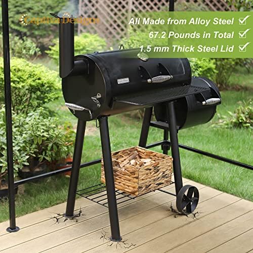 Captiva Designs Vertical Charcoal Smoker Grill Extra Large Barbecue Grill | 961 SQ.IN Outdoor Barrel BBQ Meat Smoker with 5 Removable Smoking Grates & Built-in Hooks for Outdoor Backyard Cooking
