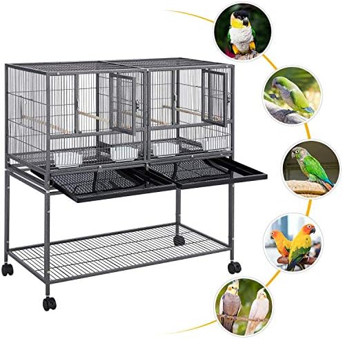 Yaheetech 41.5" Stackable Divided Breeder Breeding Parakeet Bird Cage for Canaries Cockatiels Lovebirds Finches Budgies Small Parrots with Rolling