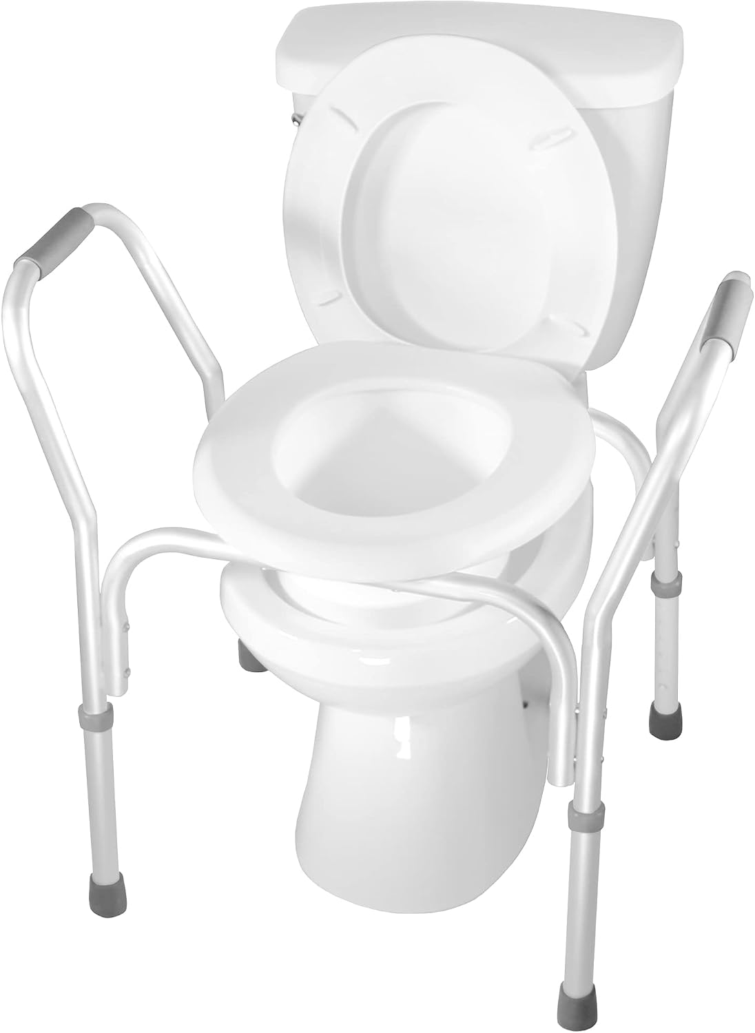 PCP Raised Toilet Seat and Safety Frame, Pre-Assembled Tool Free, Secure Adjustable Height, Made in USA, Regular