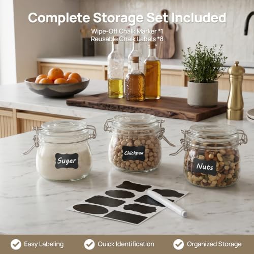 Vtopmart 78oz Glass Food Storage Jars with Airtight Clamp Lids, 3 Pack