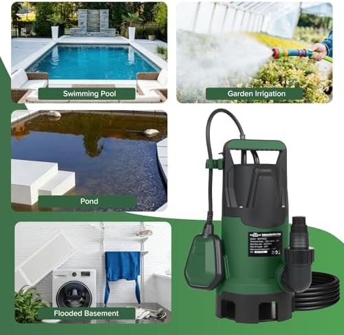 4200GPH 1HP Submersible Sump Pump with Automatic Float Switch | LAZYLAND, Clean Water Pump for Pool, Pond, Garden, Flooded Cellar, Aquarium and Irrigation (Green)