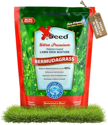X-Seed Moisture Boost Plus Bermuda Grass Seed for Lawn, Grows Thick in Full Sunlight, Drought & Heat Tolerant, Uses Less Water Than Other Grasses