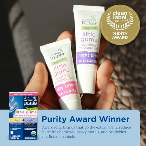 Mommy's Bliss Organic Little Gums Soothing Massage Gel Day and Night Combo, Great for Teething Babies, Age 2 Months+, Sugar Free, Mild & Sweet Flavor