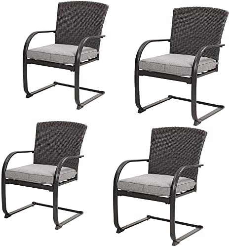 Grand patio 4 Pieces Outdoor Patio Metal Dining Chairs, C-Spring Motion Wicker Dining Chairs Set of 4 with Seat Cushions for Lawn Garden Backyard Deck