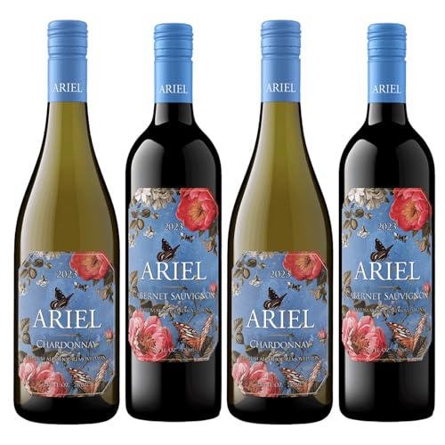 Ariel Cabernet & Chardonnay Non-Alcoholic Red & White Wine Experience Bundle with Pop Socket, Seasonal Wine Pairings & Recipes, 4 Pack