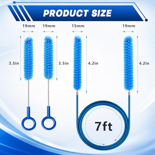 CPAP Hose Brush 7-Foot Rubber-Wrapped Steel Wire CPAP Tube Cleaning Brush for Standard 22mm & 15mm Diameter Tubes, with 2 Detail Brushes for Mask