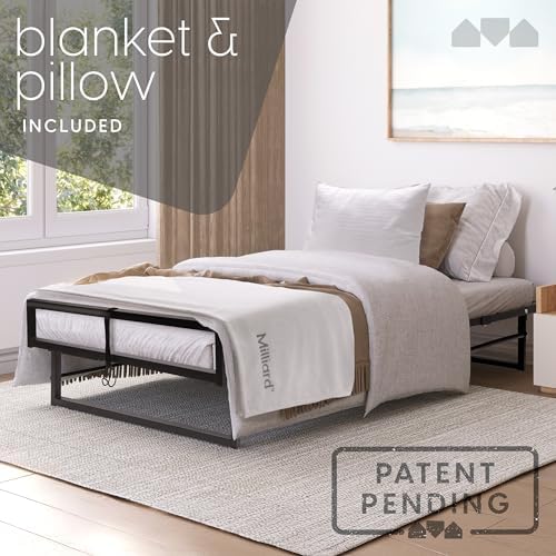 Milliard Deluxe Diplomat Folding Bed with Mattress for Adults, Twin Size, Portable Foldable Bed with Luxurious Memory Foam Mattress & Super Strong Frame, 75” x 38", Fold Up, Roll Away, & Hideaway