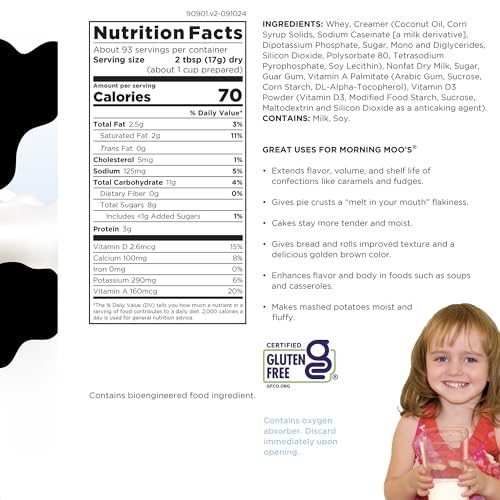 Augason Farms Morning Moo's Milk Alternative Can | 93 Servings, 20 Year Shelf Life, Certified Gluten Free
