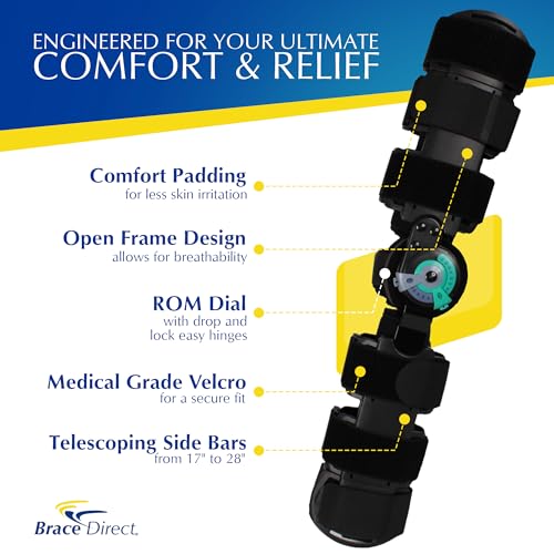 Brace Direct Post Op ROM Telescoping Hinged Knee Brace, ACL & MCL Recovery | Hinged full-leg brace & immobilizer that aids PCL