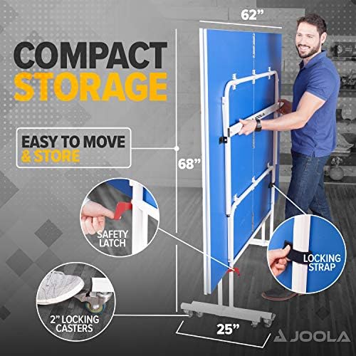 JOOLA Indoor 15mm Ping Pong Table with Quick Clamp Ping Pong Net Set - Single Player Playback Mode - Regulation Size Table Tennis Table - Compact