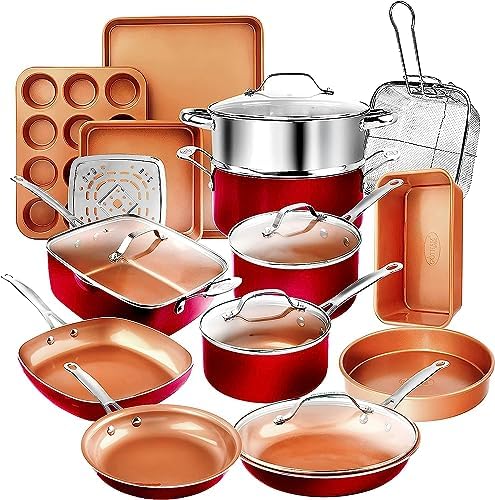 Gotham Steel 20 Pc Pots and Pans Set Nonstick Cookware + Bakeware Set, Complete Ceramic for Kitchen, Non Stick with Lids, Dishwasher / Oven Safe
