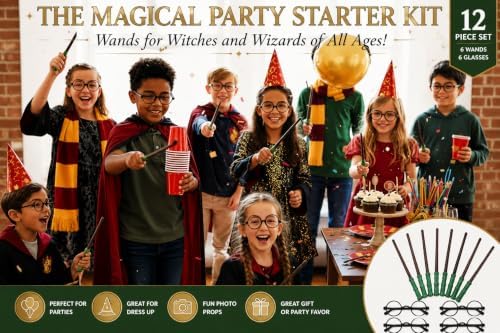 12 Pack Wizard Wands – Plastic Costume Accessories for Magic-Themed Parties, Dress Up, Halloween & Cosplay, Birthday Parties, Party Favors, Goodie Bags, Photo Props