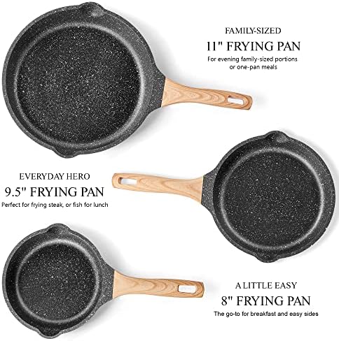 YIIFEEO Frying Pans Nonstick, Induction Frying Pan Set Granite Skillet Pans for Cooking Omelette Pan Cookware Set with Heat-Resistant Handle