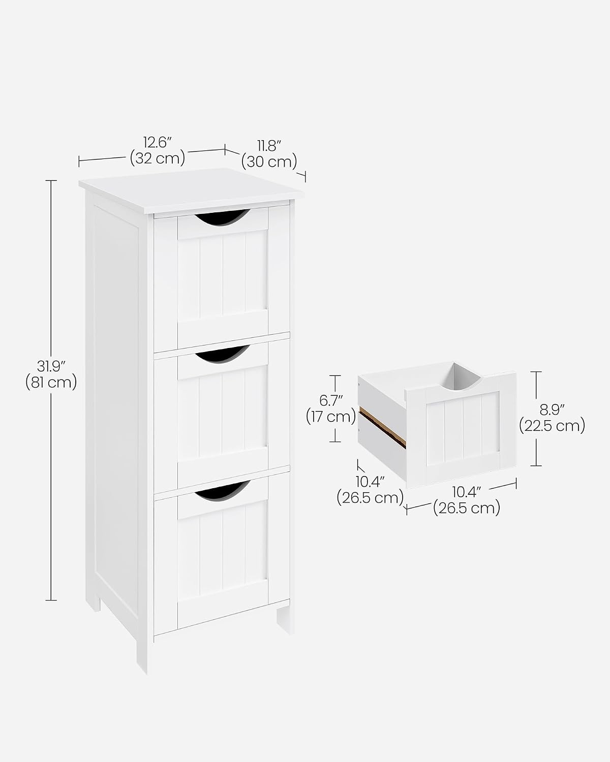 VASAGLE Floor Storage Cabinet, Freestanding Storage Organizer with 4 Drawers, 11.8 x 11.8 x 32.3 Inches, for Living Room, Bathroom, Dining Room, Kitchen, Modern Style, Cloud White ULHC040WH01S