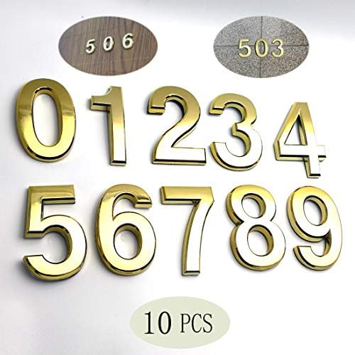 10 Pcs 3D Small Mailbox Numbers(0-9,Gold),1.4 Inch Self Adhesive House Numbers Sticker