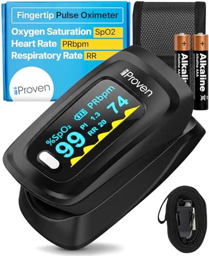 iProven Pulse Oximeter Fingertip for Oxygen Saturation & Respiratory Rate | Pulse Rate and Blood Oxygen Saturation Monitor, Finger Oximeter O2 Monitor
