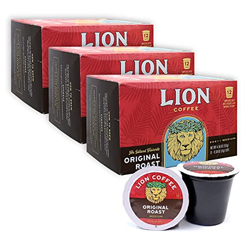 Lion Coffee Original Medium Roast Coffee, Single-Serve Coffee Pods, Compatible with Keurig Brewers, A Taste of Aloha - (12 Count Box)