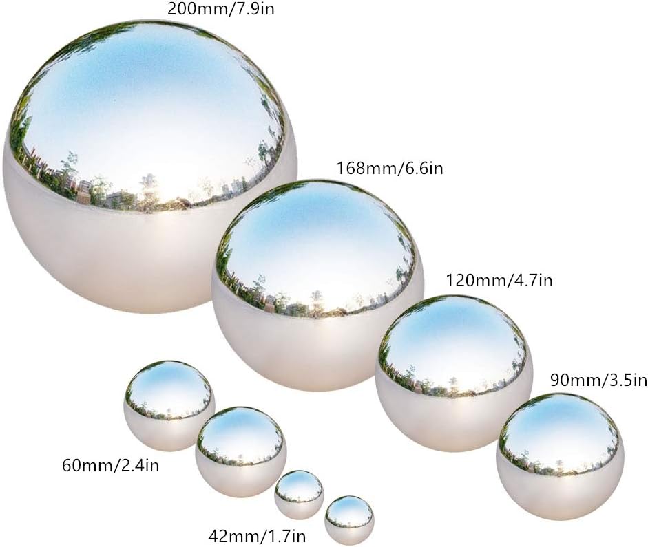 Stainless Steel Gazing Ball, 8 Pcs 42-200 mm Mirror Polished Hollow Ball Reflective Garden Sphere