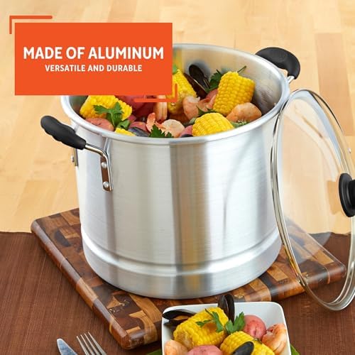 IMUSA USA Steamer with Glass Lid 20-Quart, Silver | Ideal for Tamales, Lobster