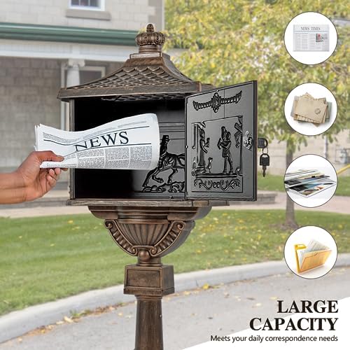 Mail Box Heavy Duty Mailbox Postal Box Security Cast Aluminum Vertical Pedestal