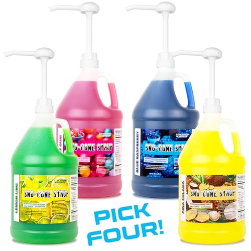 Mix & Match Sno-Cone Syrup with Pumps Loads Of Flavors (Four Gallons)