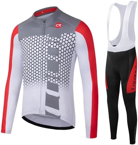 Coconut Ropamo CR Men's Cycling Clothing Set Long Sleeve Cycling Jersey Zipper Pocket Bike Outfit Cycling Bib Pants 3D Padded